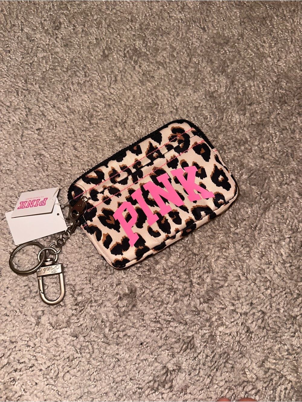 PINK Victoria's Secret Leopard Print Card Case Keychain with Hot Pink Logo